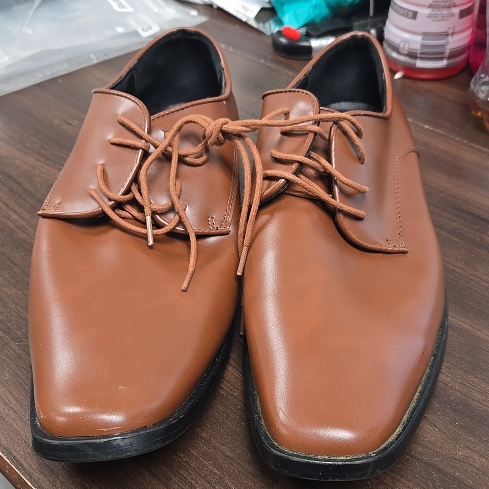 Joseph Abboud Size 10.5W Matte Tan Faux Leather Dress Shoes